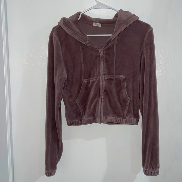 Brandy Melville John Galt Velvet Velour Zip Up Hoodie - Picture 1 of 2